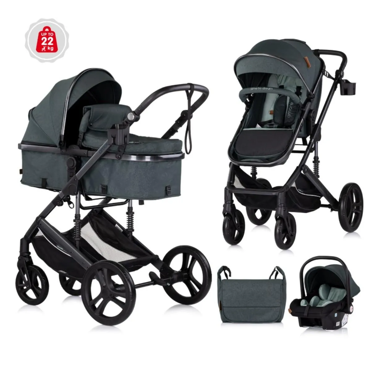 CHIPOLINO KOLICA AMORE BASIL KKAM02505BA I AUTOSJEDALICA AMORE BASIL STKAM02505BA