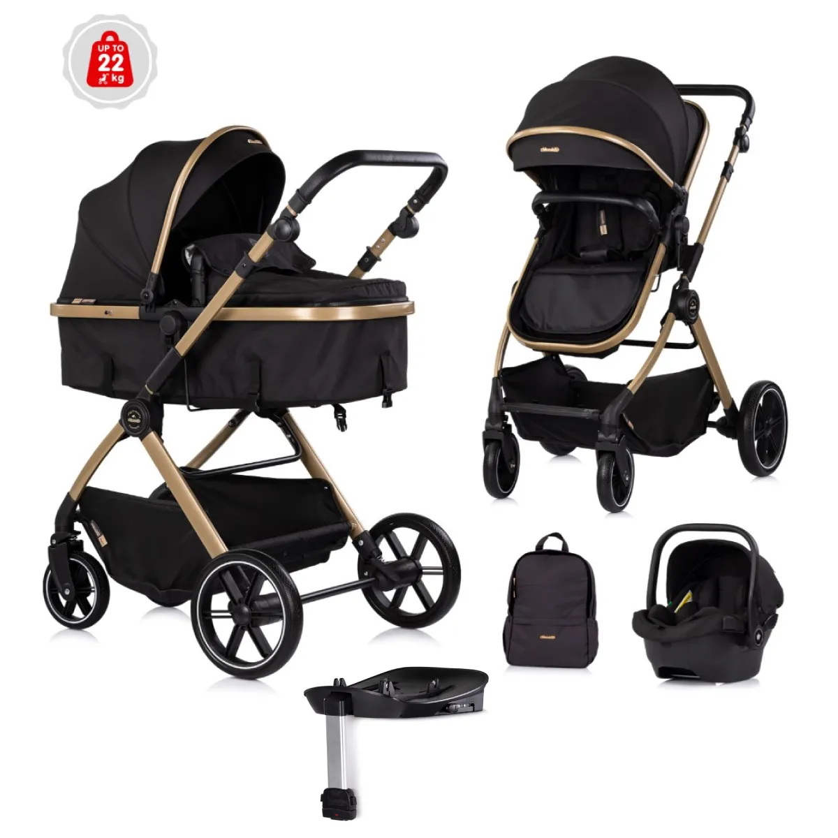 CHIPOLINO KOLICA PEARL NOIR KKPE02601NO I AUTOSJEDALICA PEARL NOIR STKPE0261NO I BAZA ZA AUTOSJED