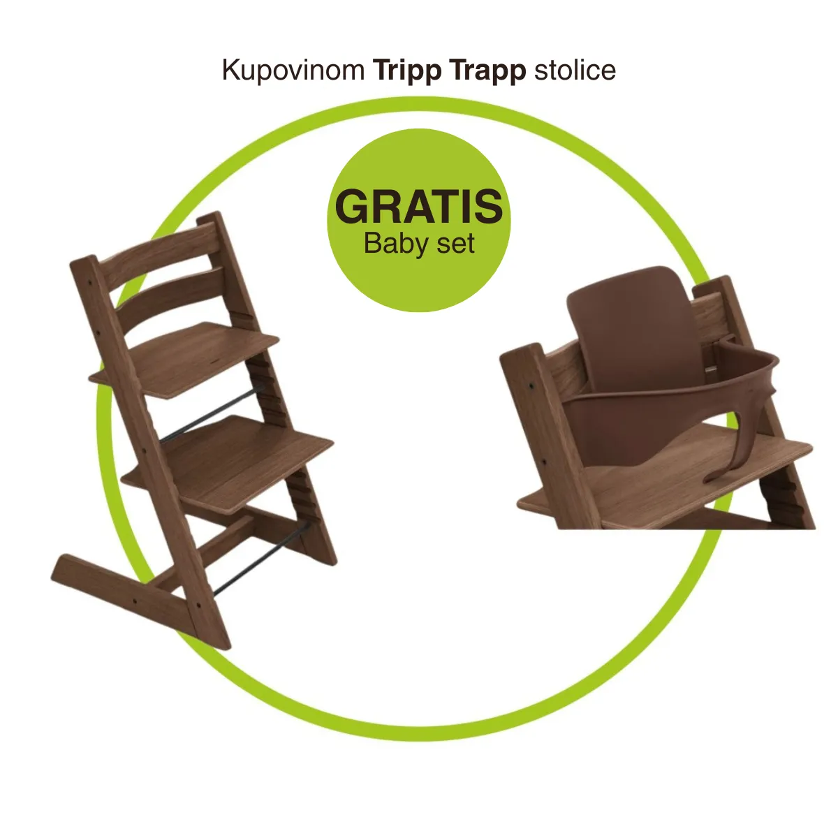 STOKKE STOLICA ZA HRANJENJE TRIPP TRAPP I BABY SET 6+ OAK WARM BROWN 495206