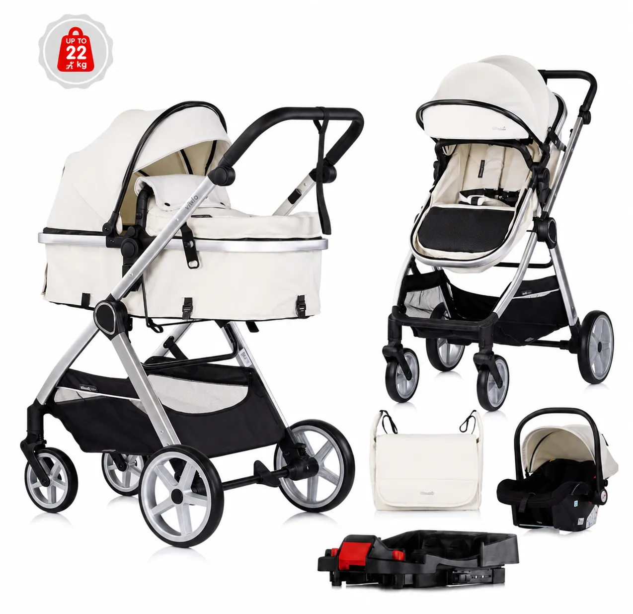 CHIPOLINO KOLICA VISTA 3U1 BISCOTTA KKVS02504BI + BAZA ZA AUTOSJEDALICU AMORE,AURA,VISTA,MARBELLA STKBS0251AA