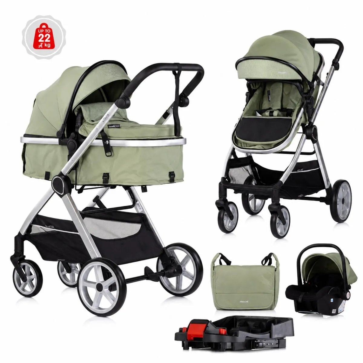CHIPOLINO KOLICA VISTA 3U1 BASIL KKVS02505BA + BAZA ZA AUTOSJEDALICU AMORE,AURA,VISTA,MARBELLA STKBS0251AA