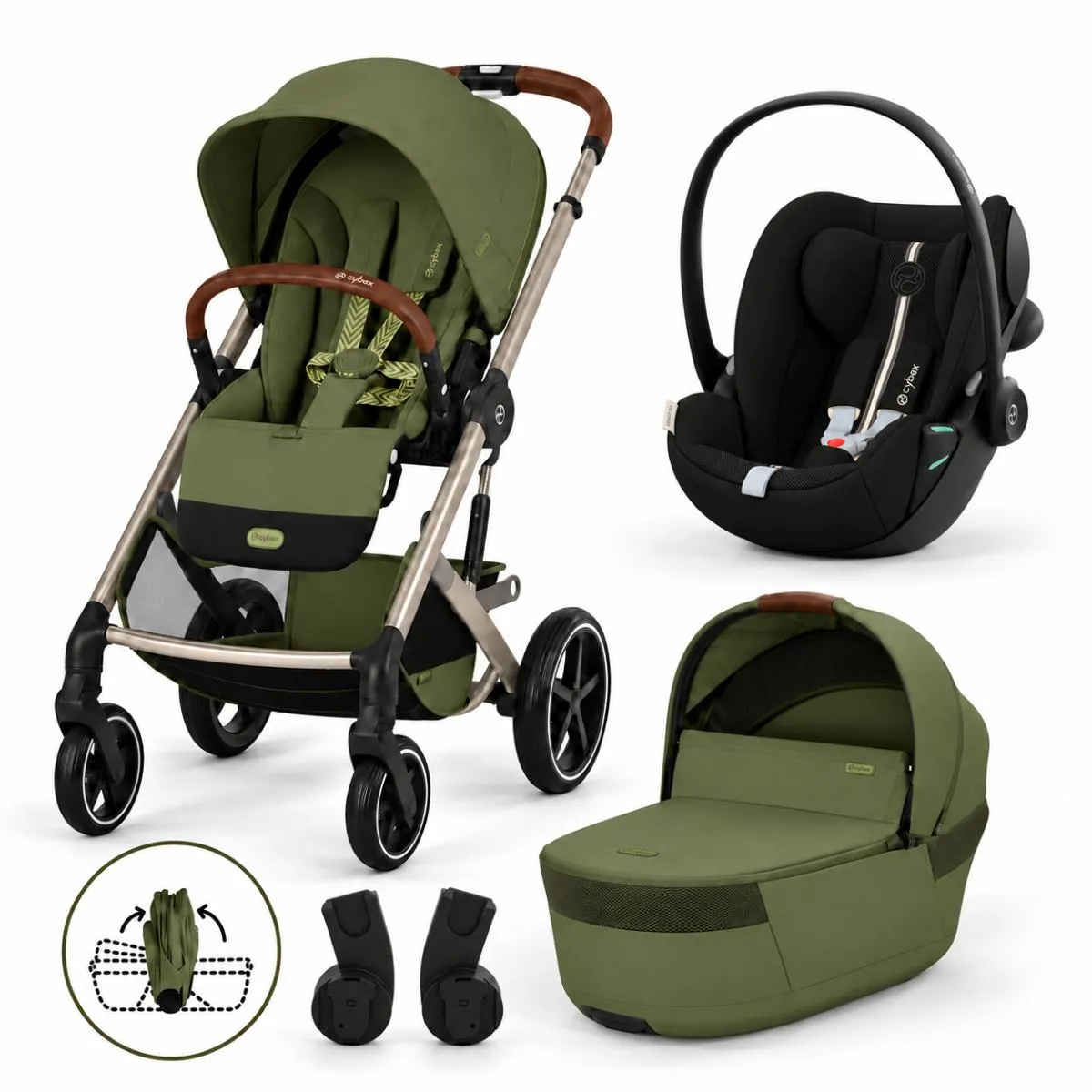 CYBEX KOLICA BALIOS + SKLOPIVA KORPA MOSS GREEN KHAKI I AUTOSJEDALICA CLOUD G3 PLUS MOON BLACK