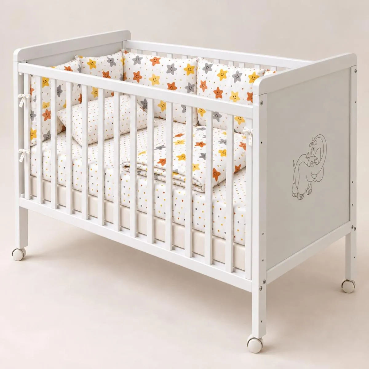 BAMBINO DJ.KREVET HAPPY BIJELI + DUSEK LUX 120X60 + BEBI POSTELJINA 10/107 Z 