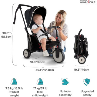 Smart Trike TRICIKL FOLDING STR 3 BLACK WITH CREAM PIPING 36909 