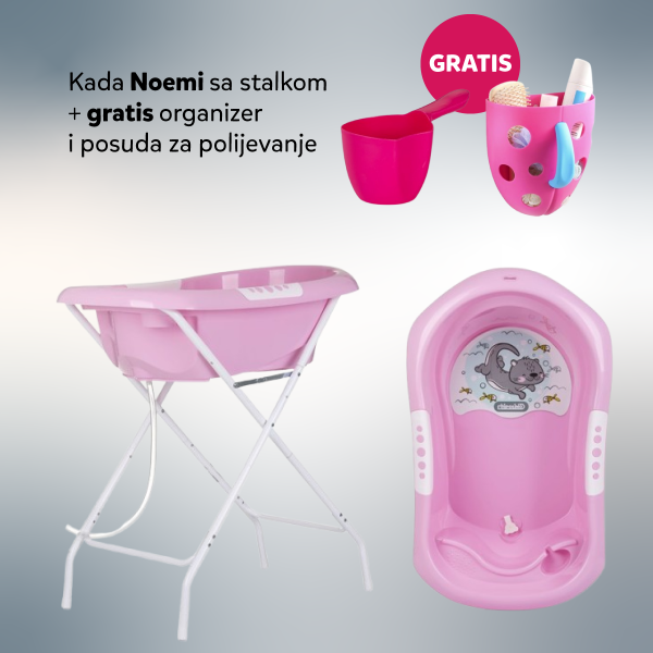 CHIPOLINO KADA NOEMI PINK SA STALKOM I DODATAK ZA KUPANJE PINK I POSUDA ZA POLIJEVANJE LITTLE FISH PINK 