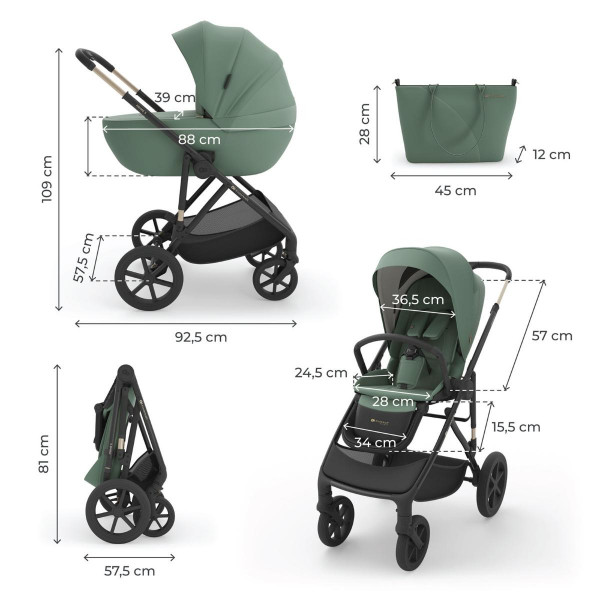 KINDERKRAFT KOLICA 3U1 PRIME 3 DARK GREEN 52467 