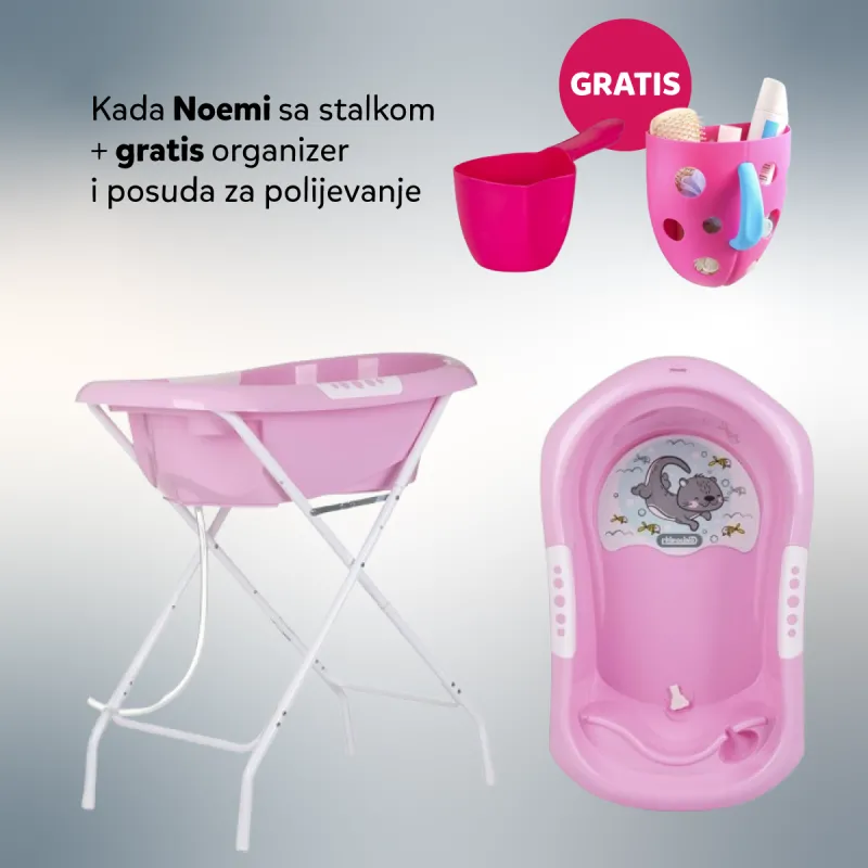 CHIPOLINO KADA NOEMI PINK SA STALKOM I DODATAK ZA KUPANJE PINK I POSUDA ZA POLIJEVANJE LITTLE FISH PINK