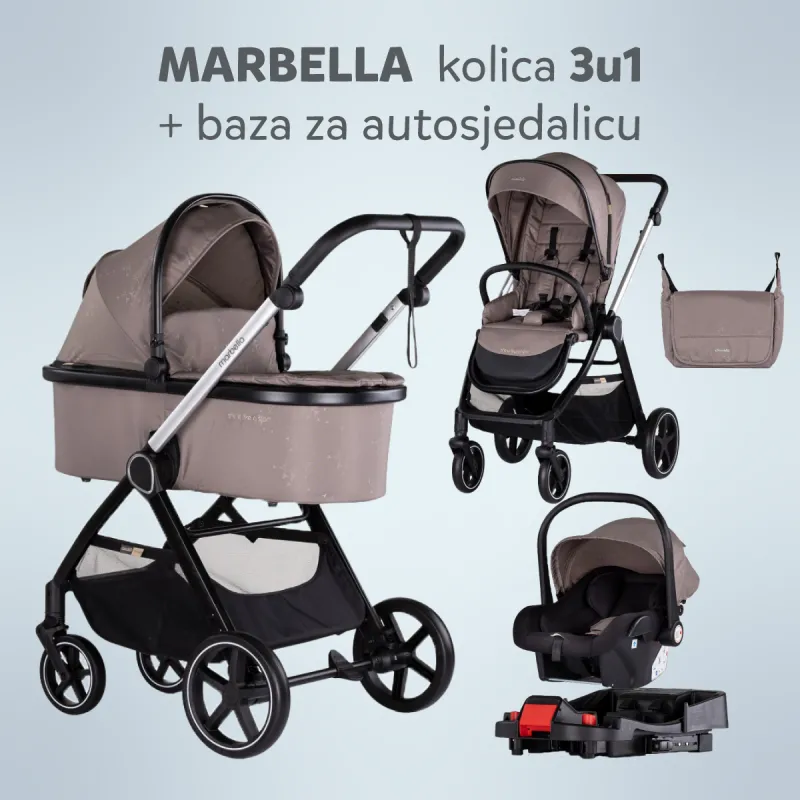 CHIPOLINO KOLICA MARBELLA TIRAMISU 3U1 + BAZA ZA AUTOSJEDALICU 