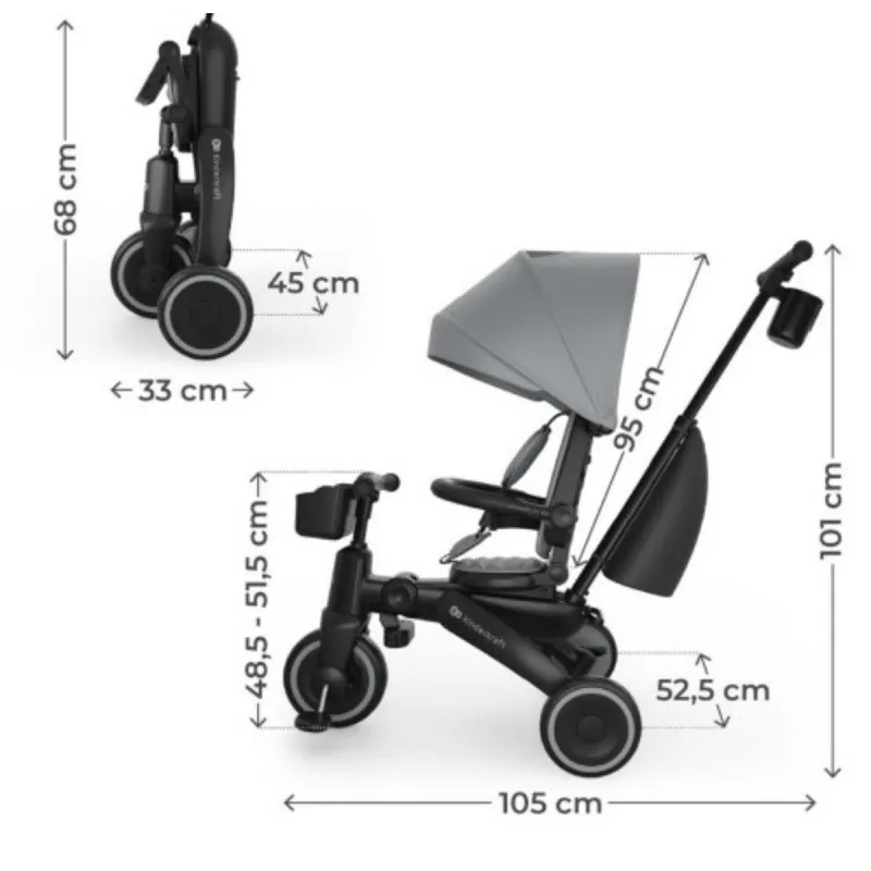 KINDERKRAFT SKLOPIVI TRICIKL JAZZ 3 GREY 53303