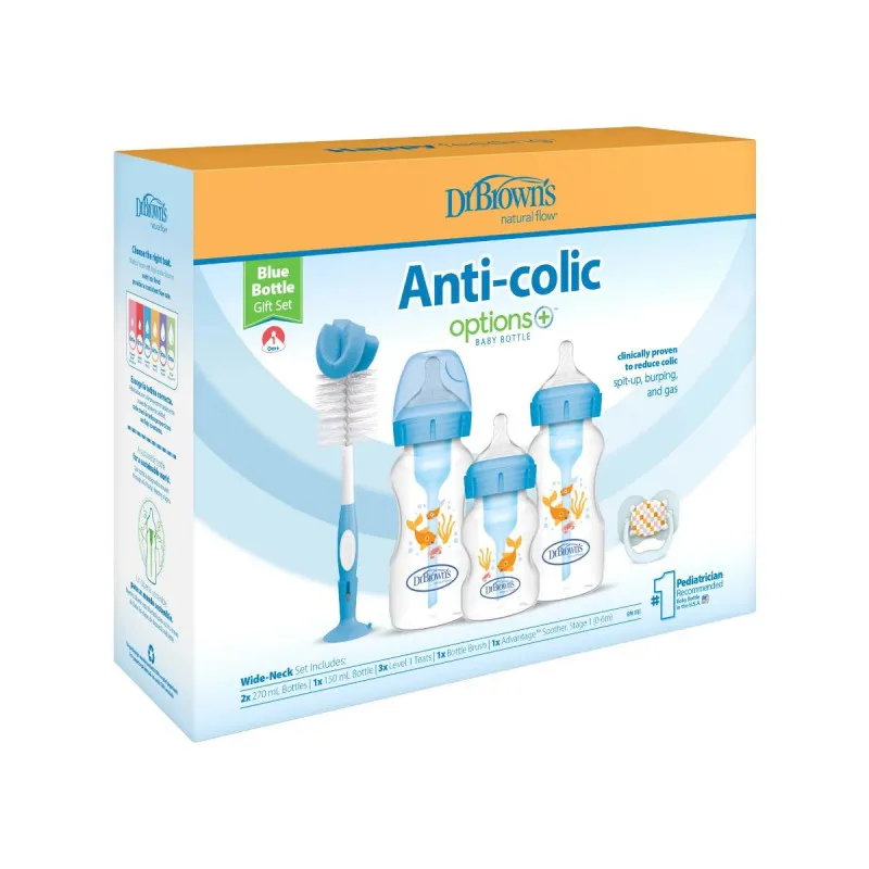 DR BROWNS POKLON SET PAKOVANJE FLASICA PLAVI 2X270ML,1X150ML,2 CUCLE,CETKA WB03620
