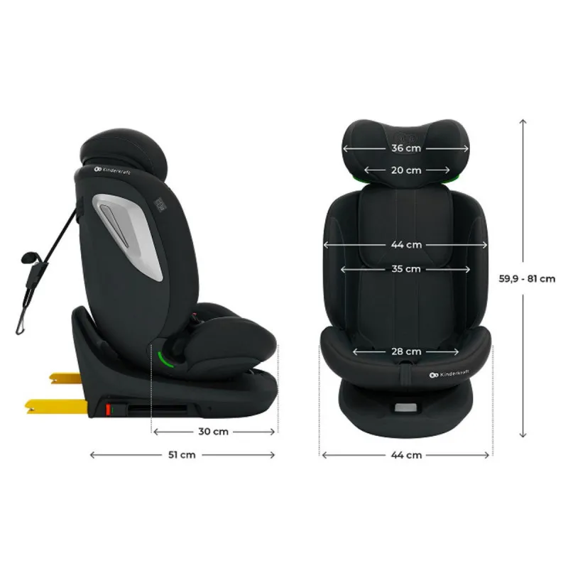 KINDERKRAFT AUTOSJEDALICA I-GROW 2 PLUS I-SIZE BLACK 54780