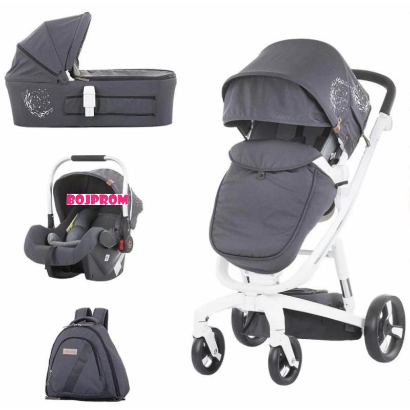 CHIPOLINO KOLICA ELECTRA WHITE FRAME SILVER 3U1 