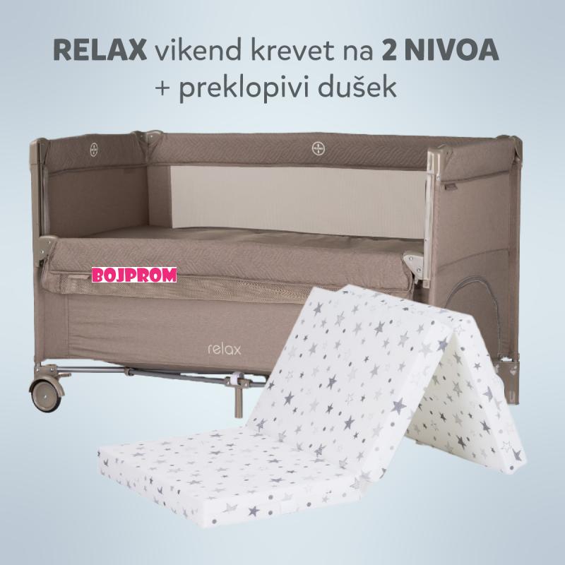 CHIPOLINO VIKEND KREVET RELAX TIRAMISU LINEN KOSIRE253TR I PREKLOPIVI DUSEK 60/120/6 WHITE/GREY STARS MAT02201 
