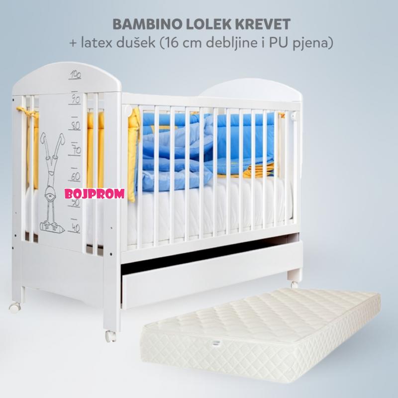 BAMBINO DJ.KREVET LOLEK BIJELI SA LADICOM + DUSEK LATEX KIDS SUPER 60X120 000291 