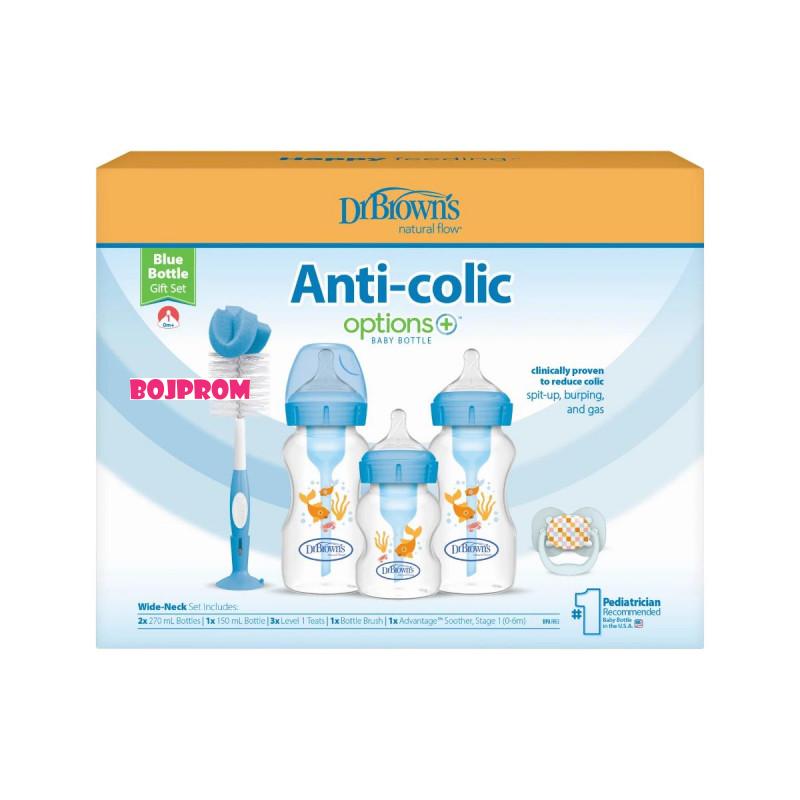 DR BROWNS POKLON SET PAKOVANJE FLASICA PLAVI 2X270ML,1X150ML,2 CUCLE,CETKA WB03620 