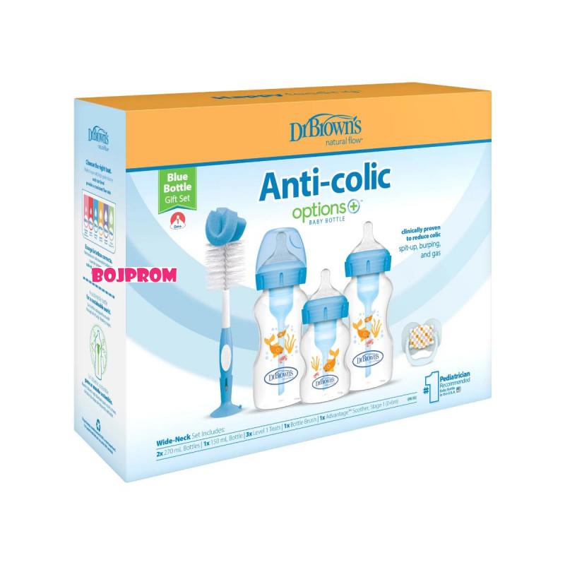 DR BROWNS POKLON SET PAKOVANJE FLASICA PLAVI 2X270ML,1X150ML,2 CUCLE,CETKA WB03620 