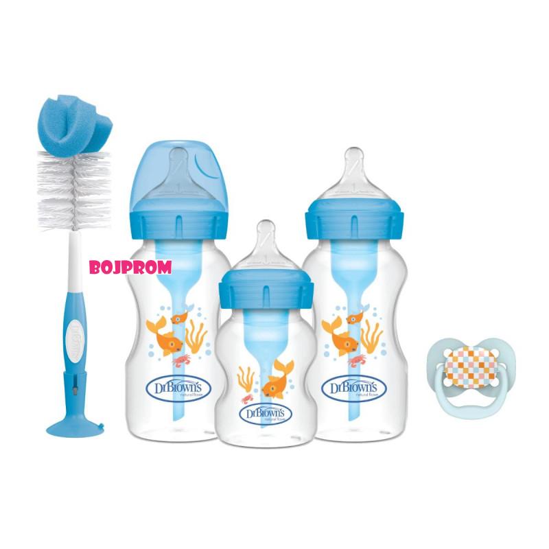 DR BROWNS POKLON SET PAKOVANJE FLASICA PLAVI 2X270ML,1X150ML,2 CUCLE,CETKA WB03620 