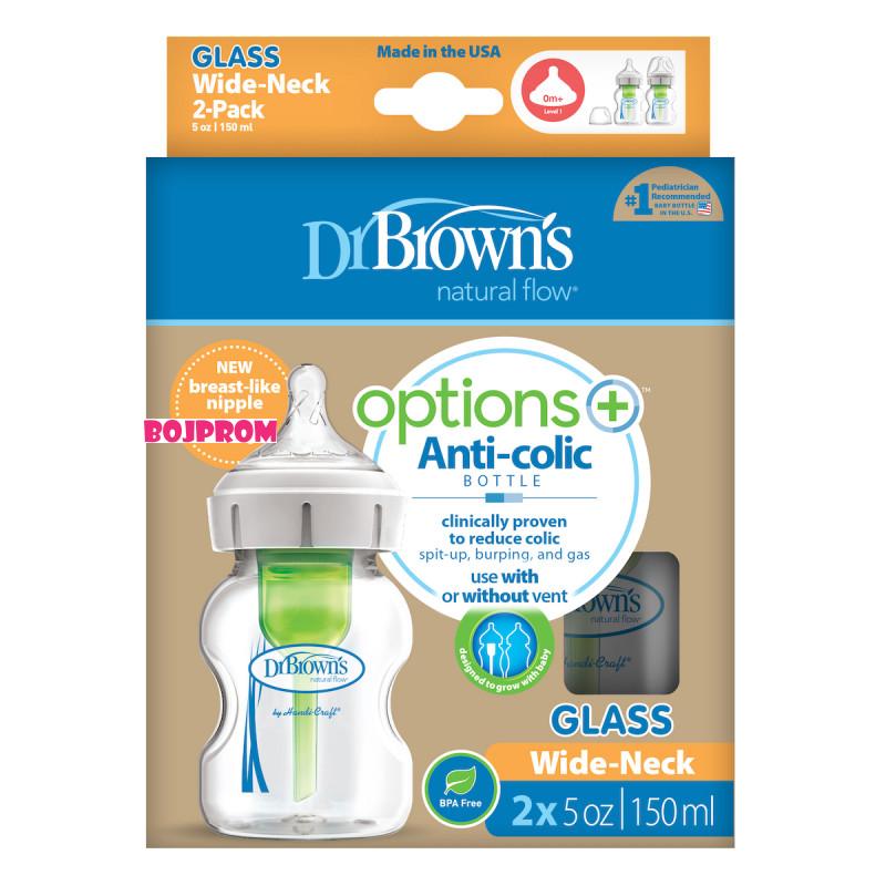 DR BROWNS STAKLENA WIDE NECK OPTIONS + FLASICA 150ML 2 U PAKOVANJU WB52700 