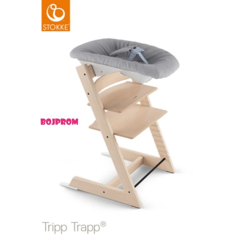 STOKKE STOLICA ZA HRANJENJE TRIPP TRAPP NATURAL 495201 + UMETAK ZA NOVOROĐENČE TRIPP TRAPP GREY 526101 