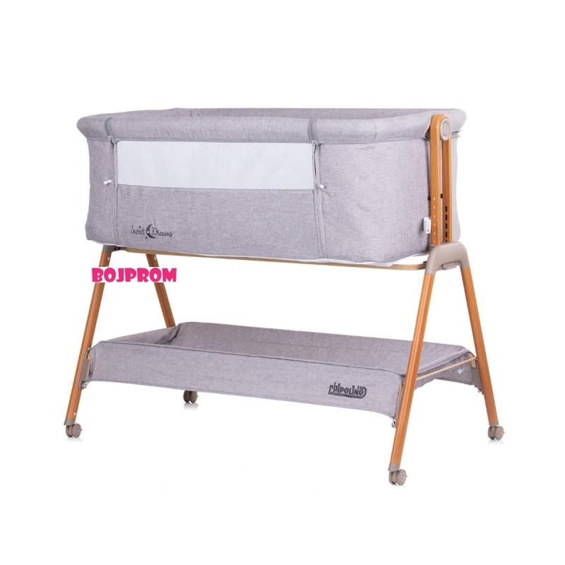 CHIPOLINO KOLIJEVKA SWEET DREAMS GREY/WOOD+WHEELS KOSSD0231GY 