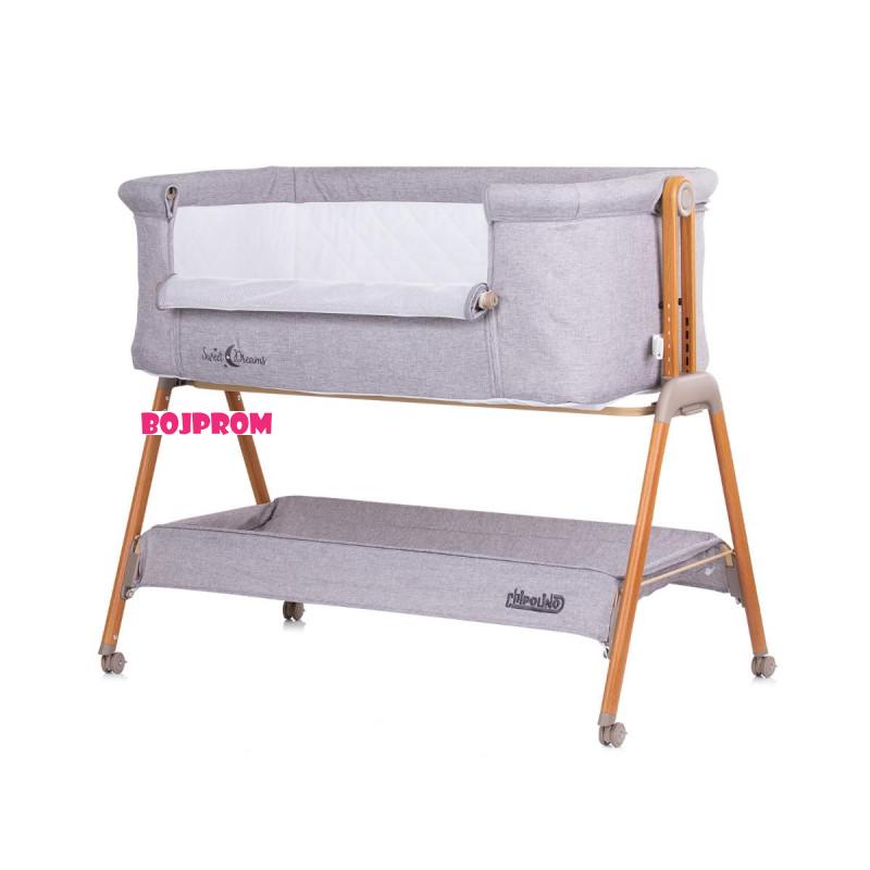 CHIPOLINO KOLIJEVKA SWEET DREAMS GREY/WOOD+WHEELS KOSSD0231GY 